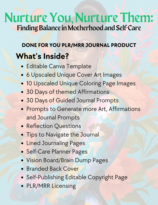Nurture You, Nurture Them | PLR (Private Label Rights) Done For You Self-Publishing Journal plus Art and Prompts