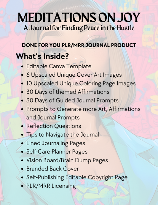 Meditations on Joy | PLR (Private Label Rights) Done For You Self-Publishing Journal plus Art and Prompts