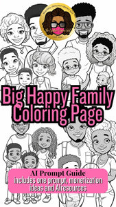 Midjourney Simple Prompt Guide - Big Happy Family Coloring Page