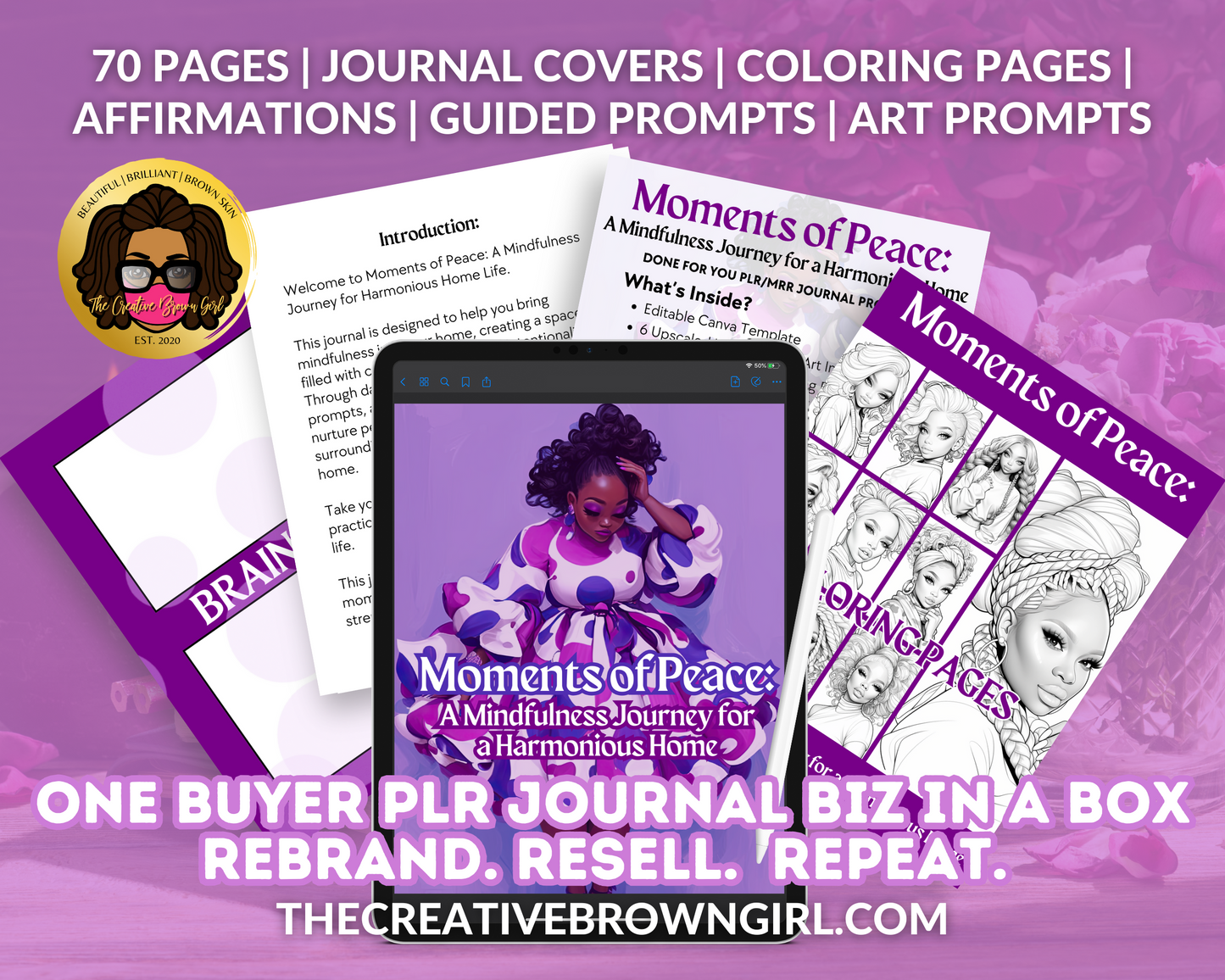Moments of Peace | PLR (Private Label Rights) Done For You Self-Publishing Journal plus Art and Prompts