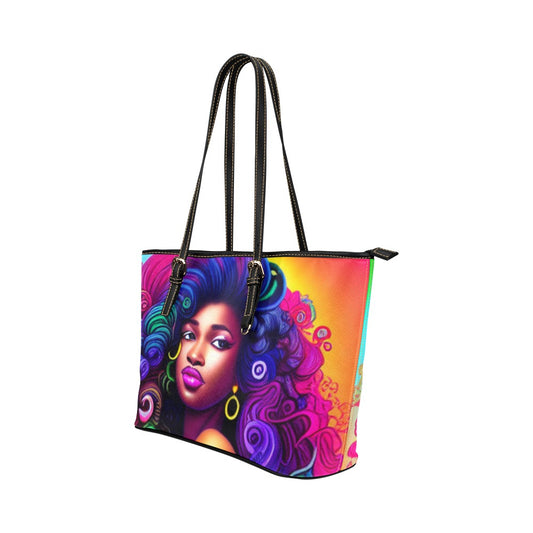 PBF Rainbow Curls Lg Leather Tote Bag