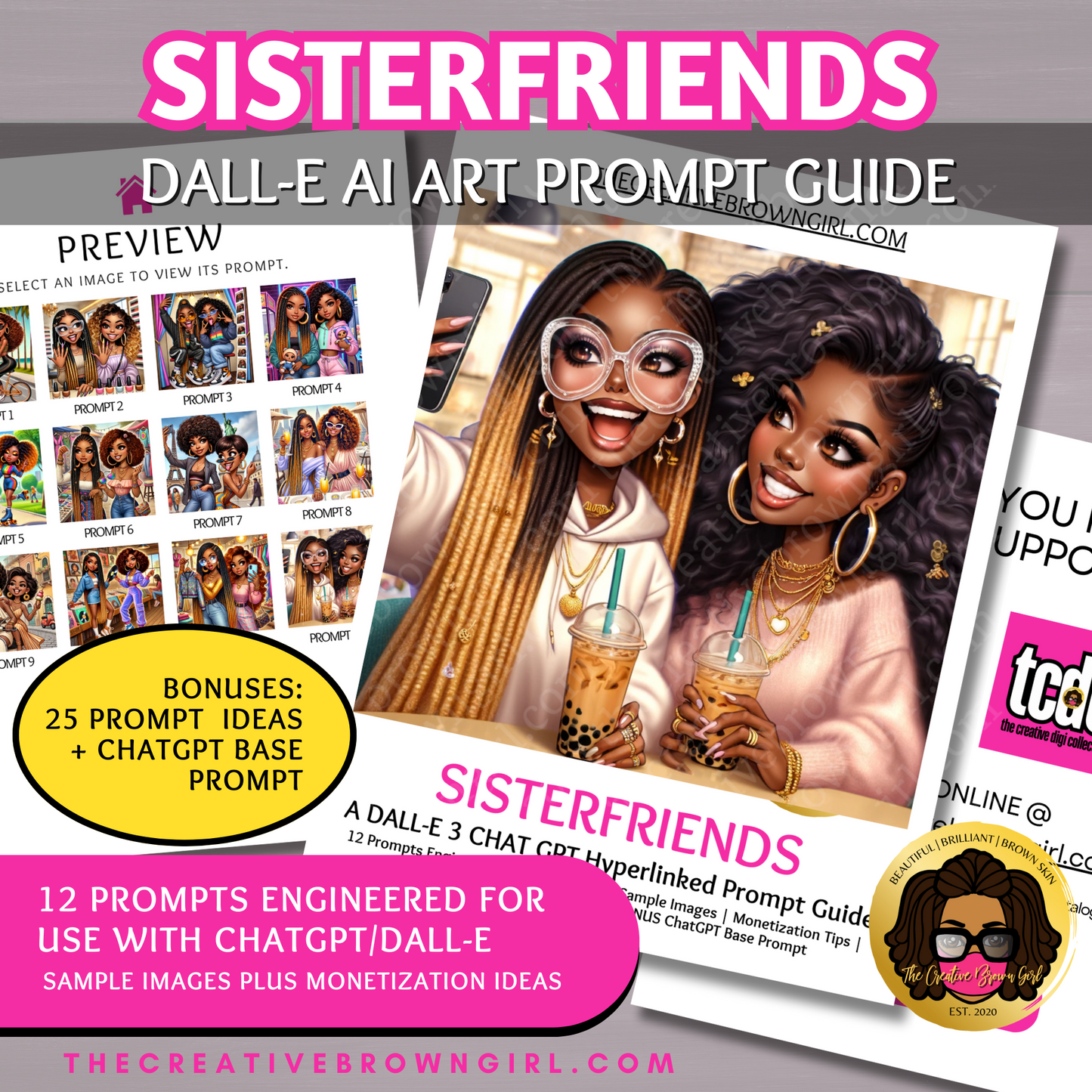 DALL-E AI Art Prompt Guide - SISTERFRIENDS | 12 Hyperlinked Prompts and Bonus Prompt Ideas