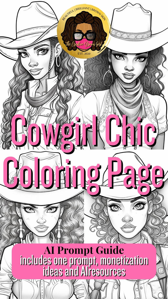 Midjourney Simple Prompt Guide - Cowgirl Chic Coloring Page