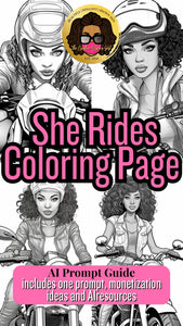 Midjourney Simple Prompt Guide - She Rides Coloring Page