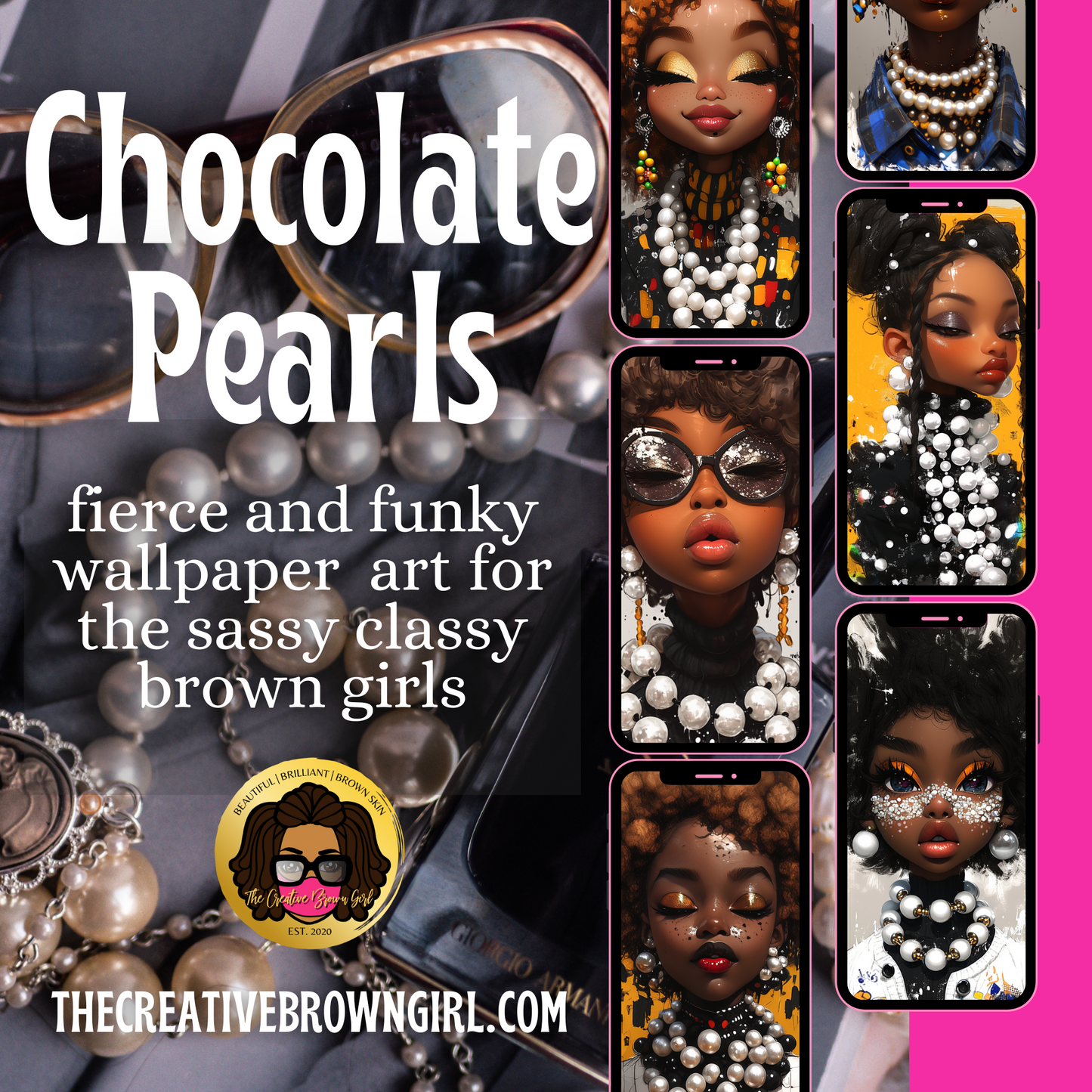 CHOCOLATE PEARLS WALLPAPER ART BUNDLE | 8 IMAGES | INSTANT DOWNLOAD