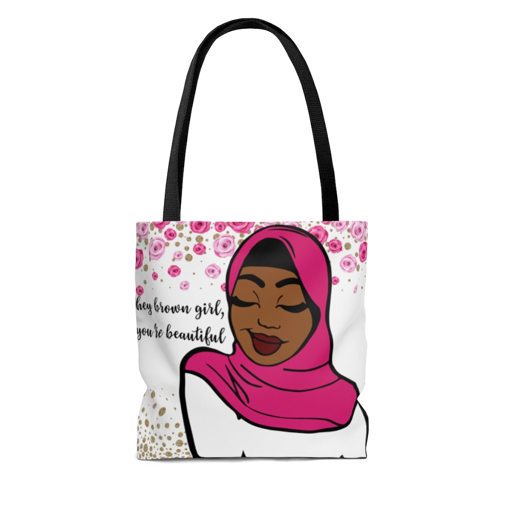 HEY BROWN GIRL HIJAB PINK Tote Bag