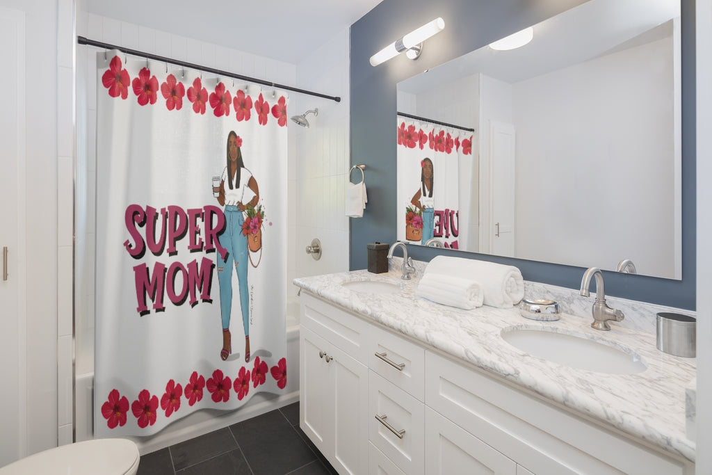 SUPER MOM W/ FLOWERS Shower Curtain