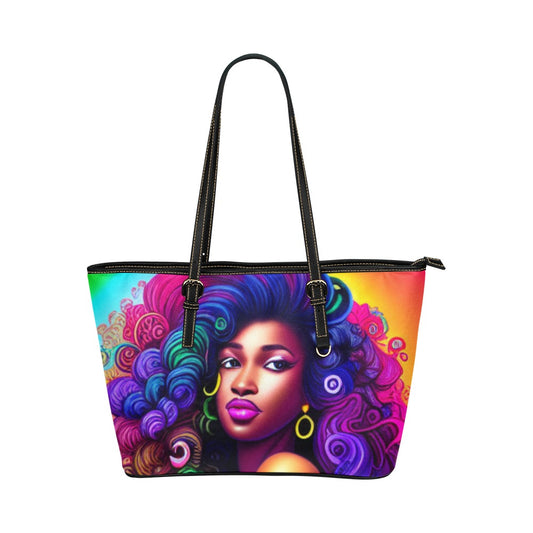 PBF Rainbow Curls Lg Leather Tote Bag