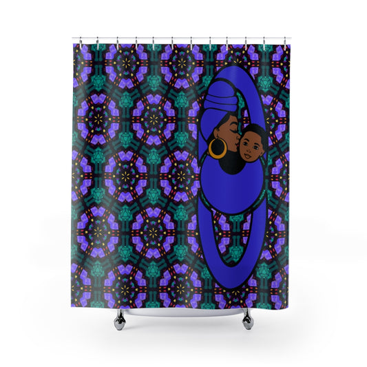 Mother and Child (boy) Shower Curtains Deep Indigo