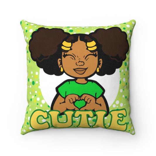 AFRO PUFFS CUTIE PILLOW GREEN