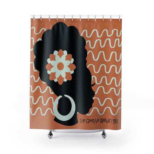 FLOWER IN HER HAIR Shower Curtain - DUSTY BLUE