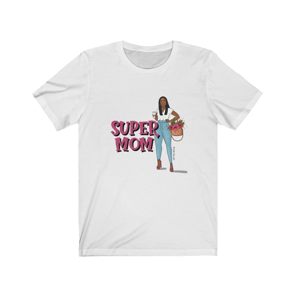 SUPER MOM W/ FLOWERS Unisex Jersey Short Sleeve Tee