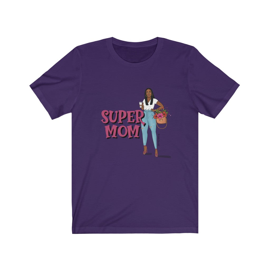 SUPER MOM W/ FLOWERS Unisex Jersey Short Sleeve Tee